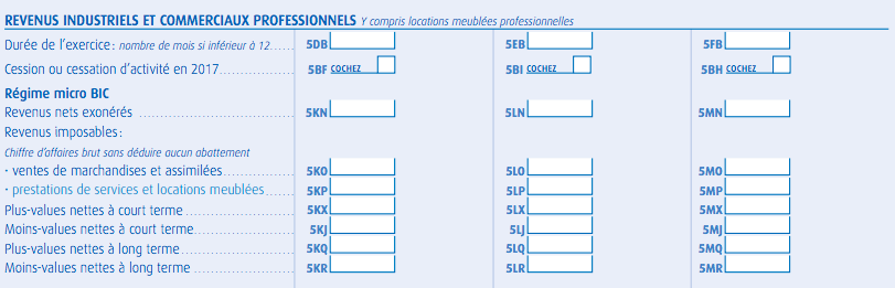 Déclaration 2042 2018 revenus industriels et commerciaux