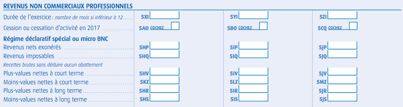 déclaration fiscale 2042 2018 revenus non commerciaux professionnels