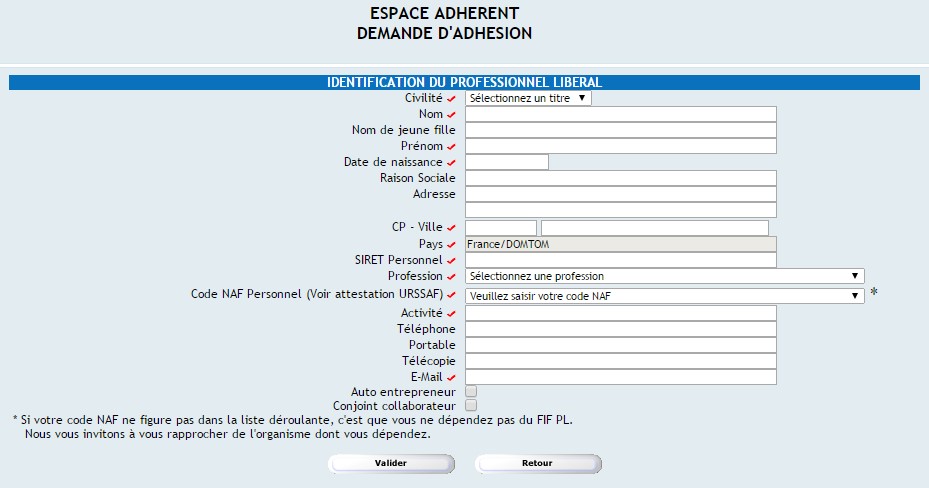 FIFFPL création de compte pour formation